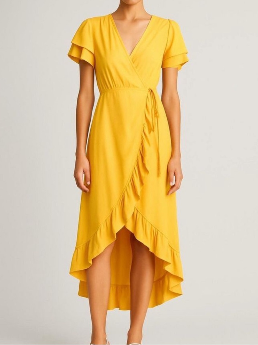 Sonja by Sonja Morgan Women's Wrap Ruffled
Dress Yellow Mustard Bohemian M